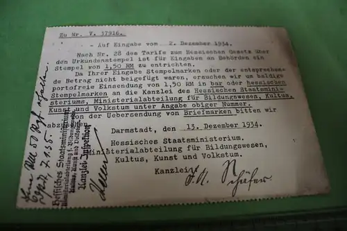 tolle alte Karte  Dienstsache des hessischen Staatsministerium Darmstadt - 1934