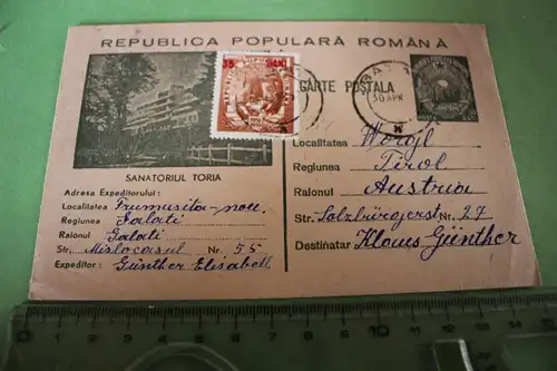 tolle alte Karte aus Rumänien  - Sanatol Toria - 1954 /55 ???