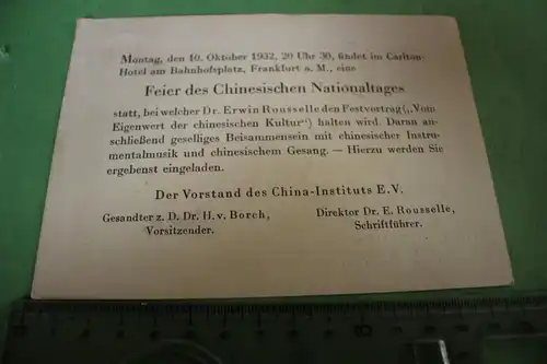 tolle alte Einladung - Feier d. Chinesischen Nationaltages - 1932  Frankfurt a.M