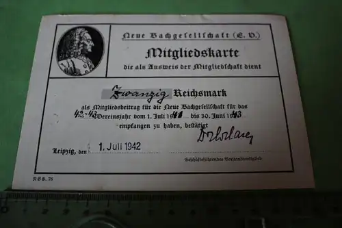tolle alte Mitgliedskarte - Neue Bachgesellschaft EV - Leipzig 1942