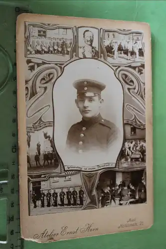 Tolles altes Kabinettfoto - Portrait Soldat mit Fotomontagen - Kiel