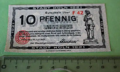 tolles altes Notgeld ? Gutschein über 10 Pfennig - Stadt Köln 1921
