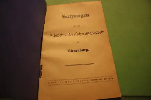 tolle alte Satzung des Schweine-Versicherungsverein Vienenburg von 1904