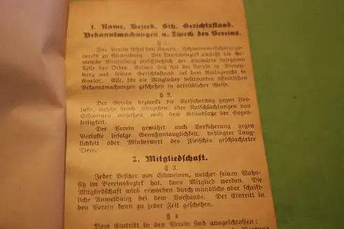 tolle alte Satzung des Schweine-Versicherungsverein Vienenburg von 1904