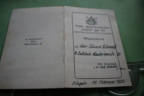 tolle alte Mitgliedskarte - Wander- u. Gesellschafts-Klub Fernblick 1919