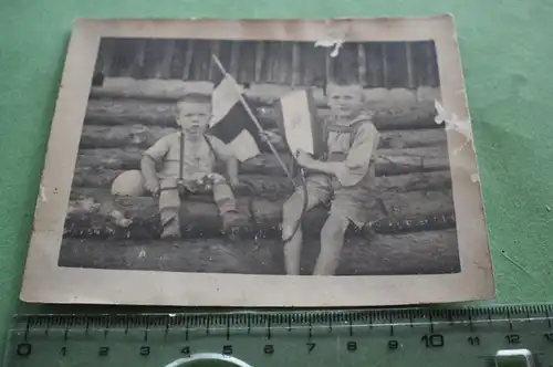 tolles altes Foto - zwei kleine Jungs mit Fahnen- auf einer ein Portrait ????