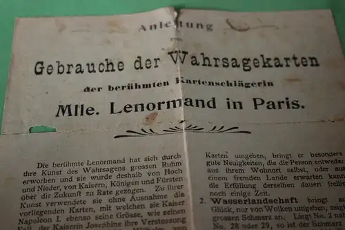 sehr alte Gebrauchsanweisung Wahrsagerkarten  berühmte Mlle. Lenormand Paris