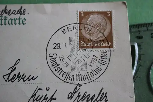 interessante alte Karte mit Sonderstempel Berlin Besuch Mussolini 1937