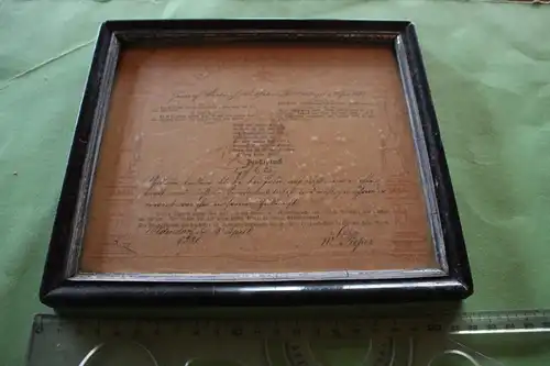 toller alter Bilderrahmen mit Gedenkblatt von 1881 aus Oldendorfer Schule 