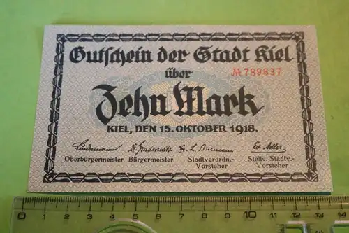 toller alter Notgeldschein ? Gutschein der Stadt Kiel über 10 Mark - 1918