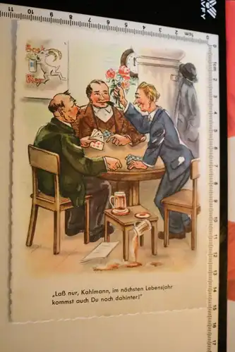 tolle alte Karte - Männer am Kartenspielen - Kitsch -  50-60er Jahre ?