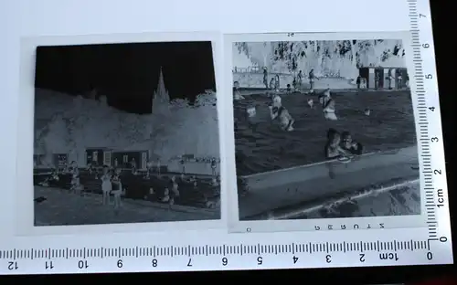 zwei tolle alte Negative - Schwimmbad ?? Kirche im Hintergrund  - 30-50er Jahre?