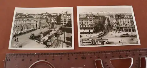 zwei tolle alte Souvenierfotos mit Strassenbahn - Ort ??
