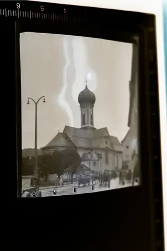 tolles altes Negativ -   Kirche - Zwiebelturm ? Ort ??? 30-40er Jahre ??