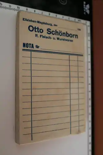 toller alter  Nota-Block - Otto Schönborn - Fleisch und Wurst - Eilsleben-Magdeb