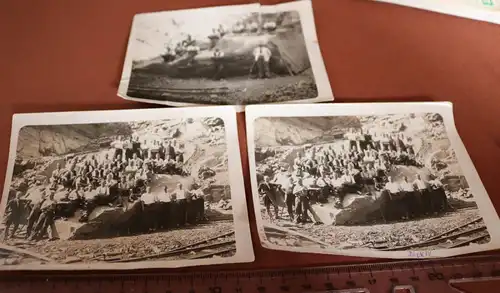 drei tolle alte Fotos - Gruppe Männer - Arbeiter Steinbruch Simon  20-30er Jahre