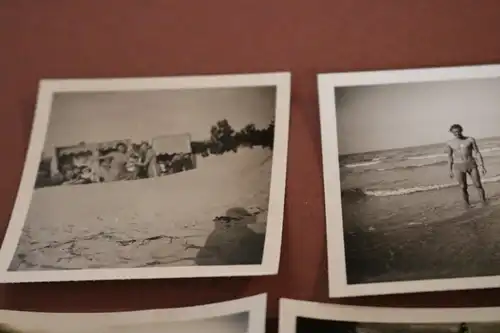 neun tolle alte Fotos - Personen am Strand, Bademode - 50-60er Jahre