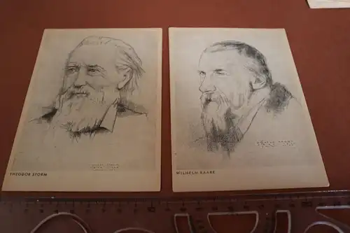 zwei tolle alte Karten - Portraits Theodor Storm u. Wilhelm Raabe - Franz Franke