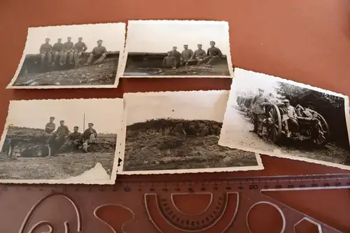 fünf tolle alte Fotos - Artillerie Soldaten - Stellung Geschütz