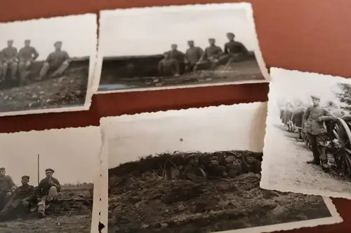 fünf tolle alte Fotos - Artillerie Soldaten - Stellung Geschütz