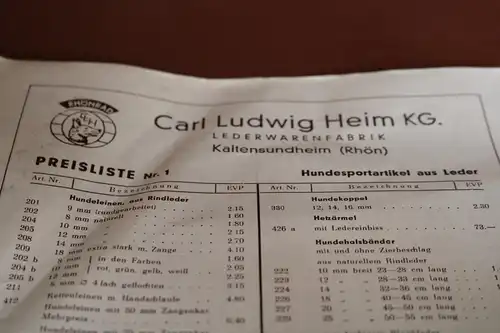 zwei tolle alte Preislisten - Hundezubehör - Carl Ludwig Heim KG -  Alter ??