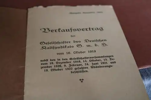 tolles altes Heftchen Verkaufsvertrag des deutschen Kalisyndikats GmbH 1922