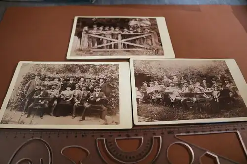 drei tolle alte Kabinettfotos ?  Gruppe Männer unterwegs - 1910-20 ???