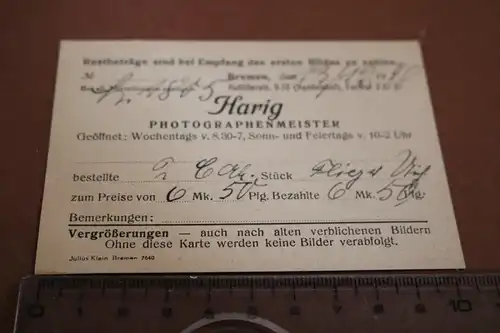 toller alter Abholschein ?? Harig Photografenmeister - Bremen 1940 