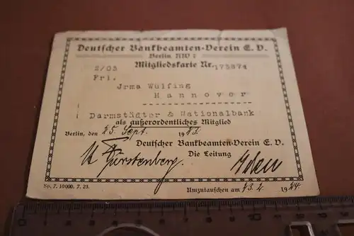 tolle alte Mitgliedskarte - Deutscher Bankbeamten-Verein E.V.  1913 ( 1943) ??