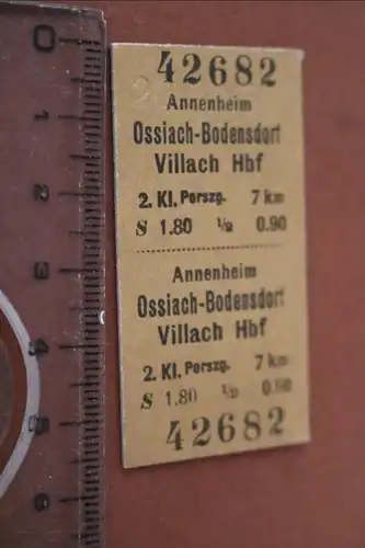 tolle alte Fahrtkarte -  Annenheim  Ossiach-Bodensdorf  - Villach Hbf. 1960