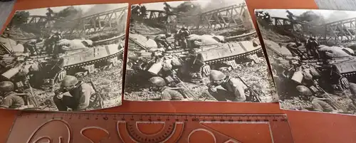 drei tolle alte Aushangfotos  amerikanischer Panzer Soldaten Brücke  Ort Kell 45
