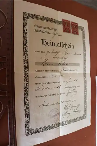 toller alter Heimatschein Bezirk Eger - Böhmen - 1921