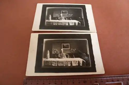 zwei tolle alte Fotos Portrait Soldat mit EK II am Schreibtisch großer Bierkrug 