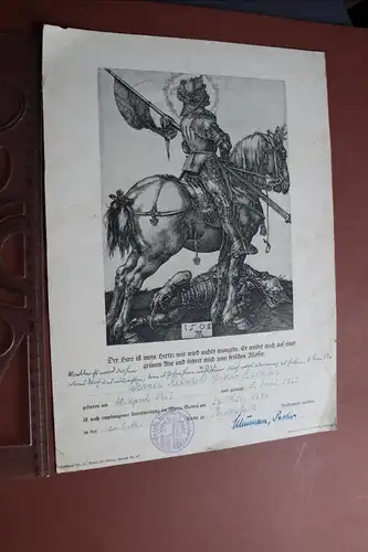 tolle alte Konfirmationsurkunde - Reiter auf Pferd Dürrer  Kirche Brokstedt 1946