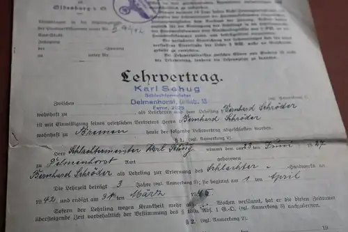 toller alter Lehrvertrag des Schlachter Handwerks - Oldenburg i.O.  1942