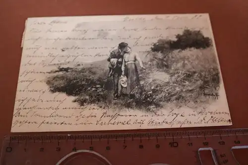 tolle alte Karte - Liebespaar auf der Wiese - 1902