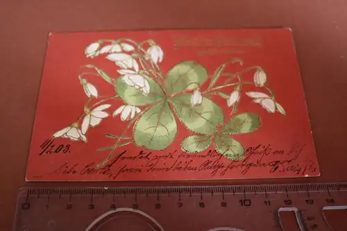 tolle alte Karte - Prägekarte - Geburtstag  Kleeblätter - 1903 