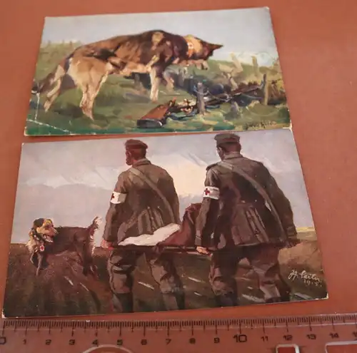zwei tolle alte Karten - Sanitätshund im Felde 