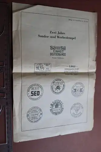 tolles altes Beilageblatt - Zwei Jahre Sonder- und Werbestempel - 1947-48 DDR