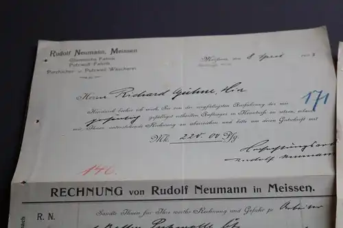 zwei tolle alte Rechnungen Rudolf Neumann Meissen chem. Fabrik - 1900 u 1903