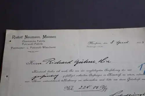 zwei tolle alte Rechnungen Rudolf Neumann Meissen chem. Fabrik - 1900 u 1903