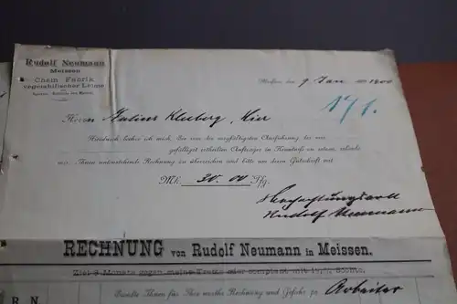 zwei tolle alte Rechnungen Rudolf Neumann Meissen chem. Fabrik - 1900 u 1903