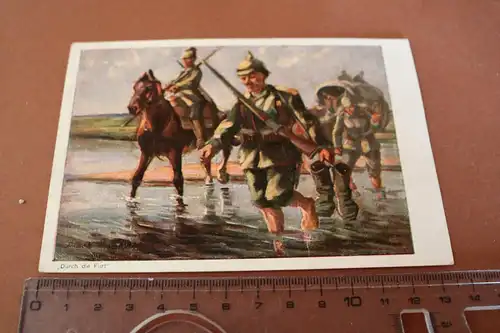 tolle alte Karte - Soldaten waten durch einen Fluß -  1917