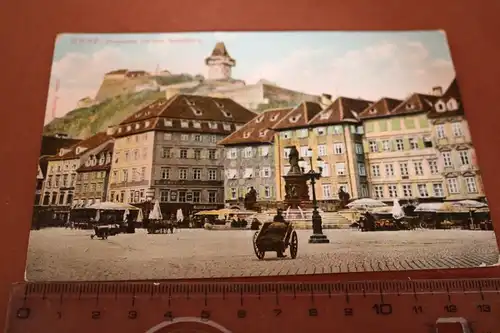 tolle alte Karte -  Graz - Hauptplatz mit dem Schloßberg - 1905