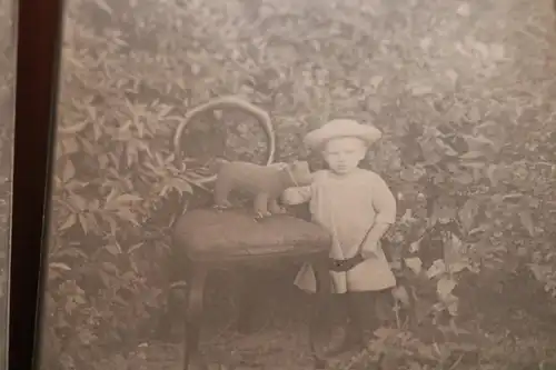 drei tolle alte Fotos - Kind mit Spielzeug - Teddybär auf Rollen  1910-20 ??