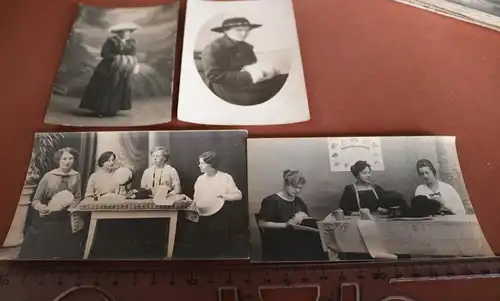 vier tolle alte Fotos - Hutmacherin  mit Modellfotos - 1923