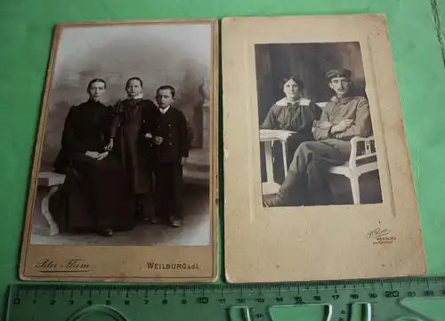 zwei tolle alte Kabinettfotos Familie und Soldat aus Weilburg a. d. L.