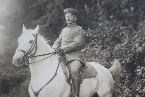 tolles altes Foto  -  Soldat - Offizier  ? auf seinem Pferd Schimmel -