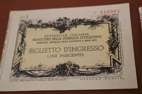 zwei alte Biglietto Dingresso  Lire Duecento -   50er Jahre ???