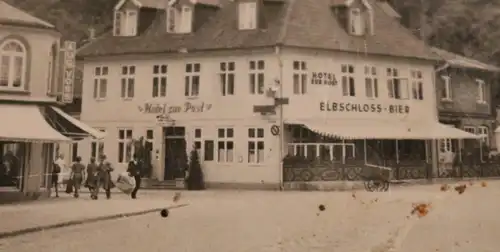 tolles altes Foto - Hotel Zur Post - Elbschloss-Bier -  Hintergrund ein Schloss?